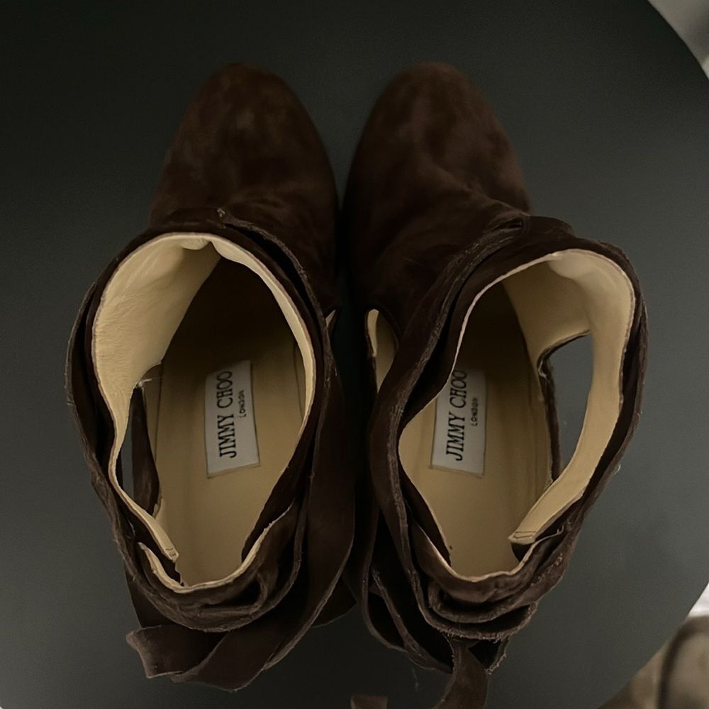JIMMY CHOO Marina Tie Strap Brown Suede Booties, Size 36.5 (US- 6) - Picture 8 of 11